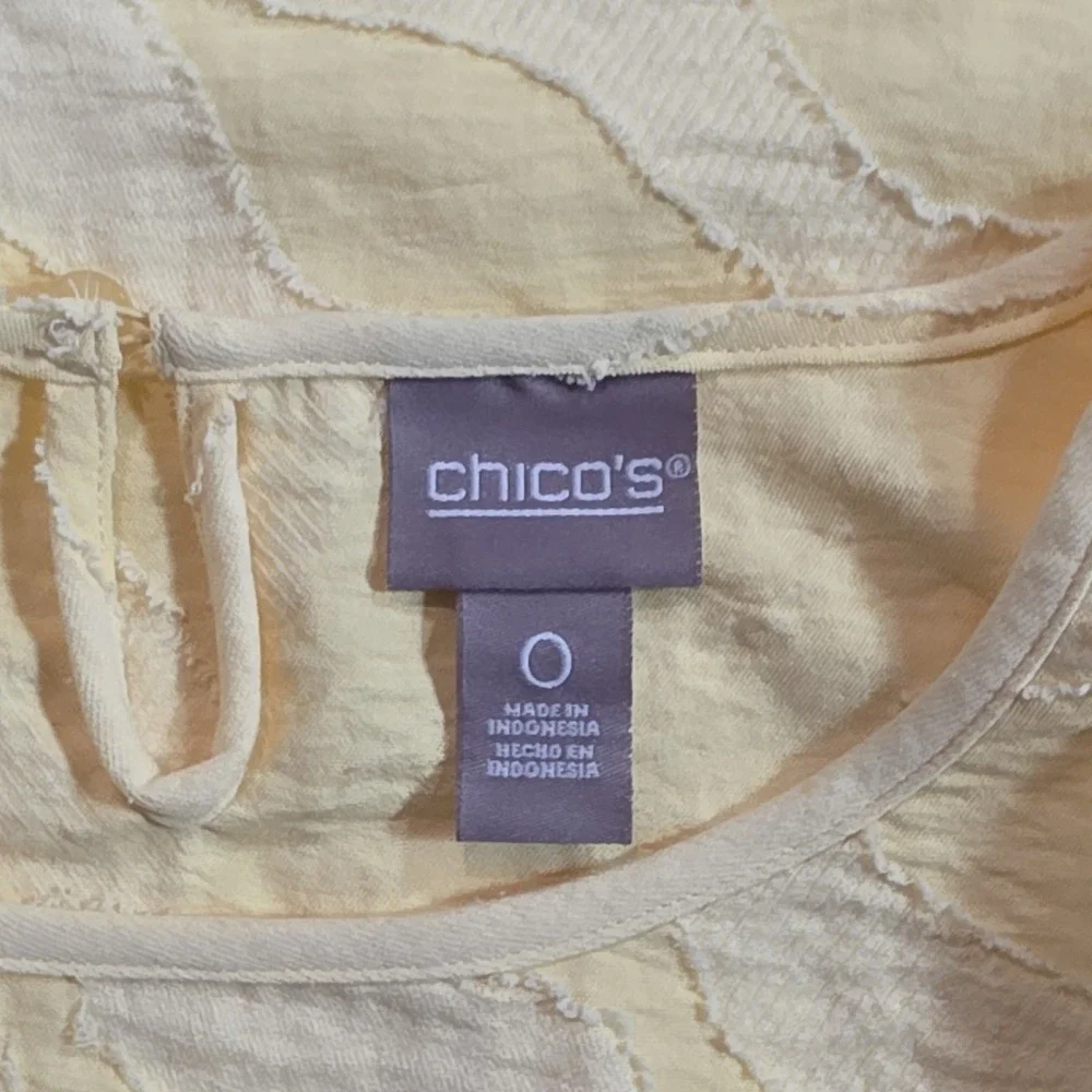 Chicos‎ Textured Ruffle Sleeve Top Small Blouse Yellow Romantic Feminine Casual - Picture 3 of 7